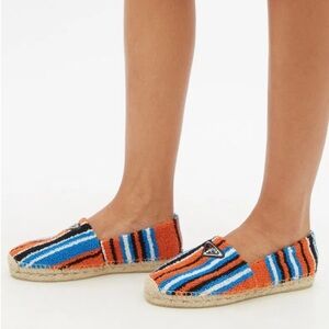 Prada Triangle Logo Striped-Terry Espadrilles